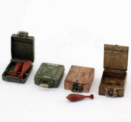 german 8cm mortar metal and wooden boxes