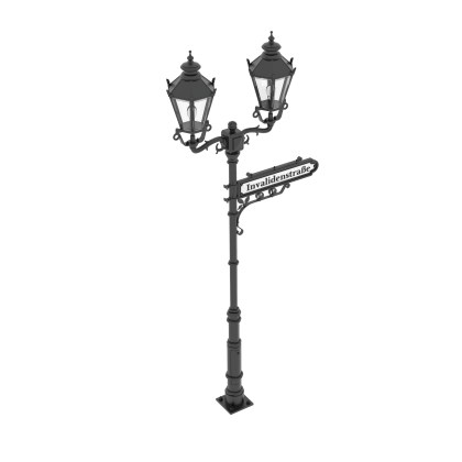 German street pole (2  lights, 1 sign)